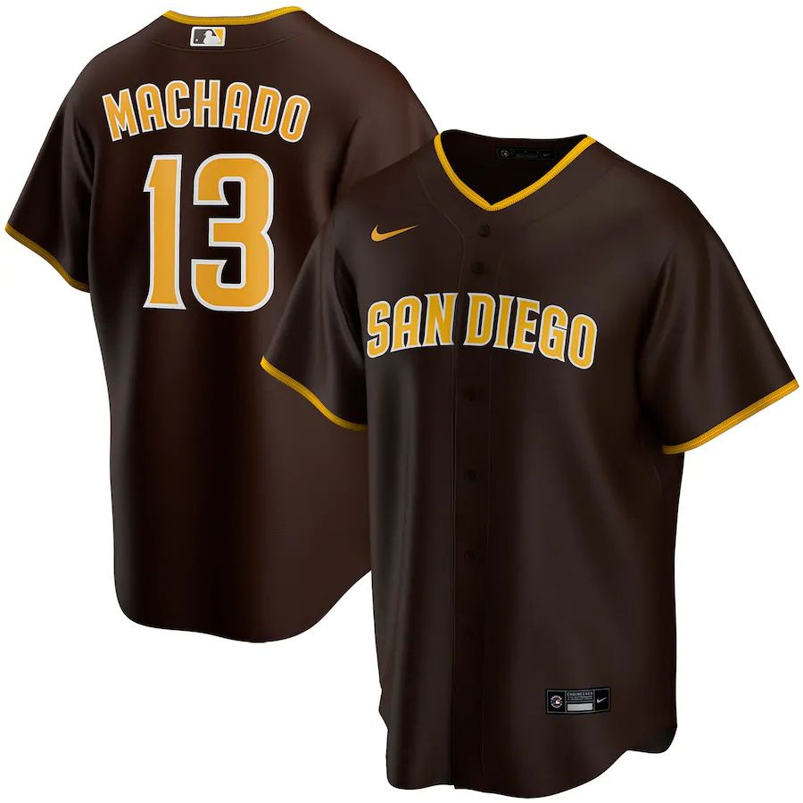 Mens San Diego Padres #13 Manny Machado Nike Brown Alternate Replica Player MLB Jerseys->san francisco giants->MLB Jersey